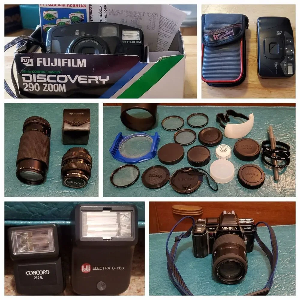 LOT Film Camera & Accessories: Lenses Flashes Filters Mixed Brands All Untested